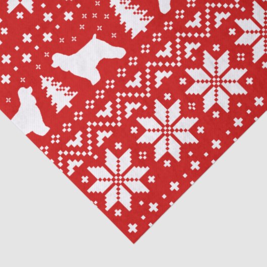Cocker Spaniel Silhouetten Kerstpatroon Rood Tissuepapier (Detail)