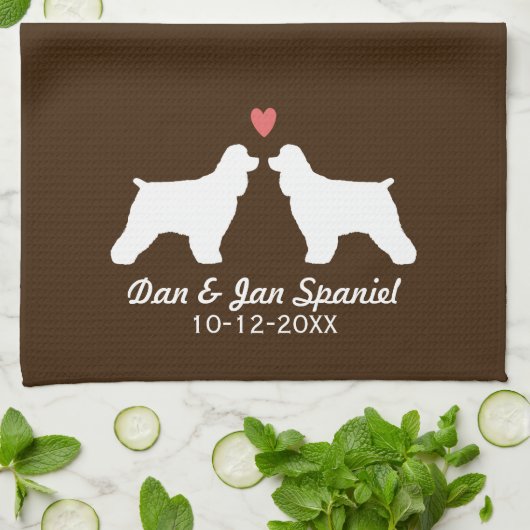 Cocker Spaniel Silhouetten met Hart en Tekst Theedoek (Gevouwen)