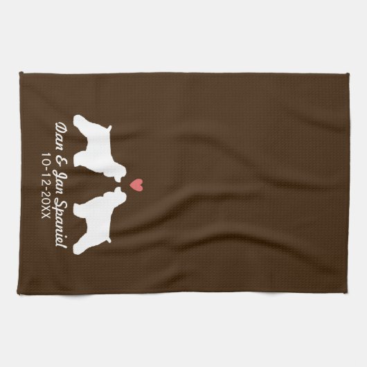 Cocker Spaniel Silhouetten met Hart en Tekst Theedoek (Horizontaal)