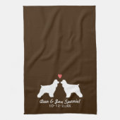 Cocker Spaniel Silhouetten met Hart en Tekst Theedoek (Verticaal)