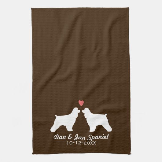 Cocker Spaniel Silhouetten met Hart en Tekst Theedoek (Verticaal)