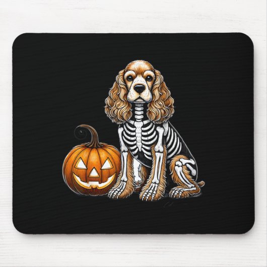 Cocker Spaniel Skelet Jack O Lantern Grappige Hond Muismat (Voorkant)