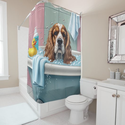 Cocker Spaniel Sloppy Sleepy Schattige Funny Douchegordijn (In situ)