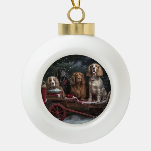Cocker Spaniel Sneeuw Kerstslede Decoratie (Voorkant)