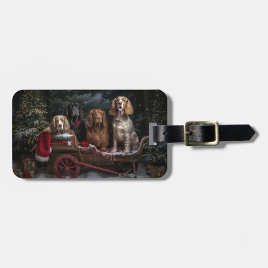 Cocker Spaniel Sneeuw Slede Kerst Decoratie Bagagelabel (Voorkant horizontaal)