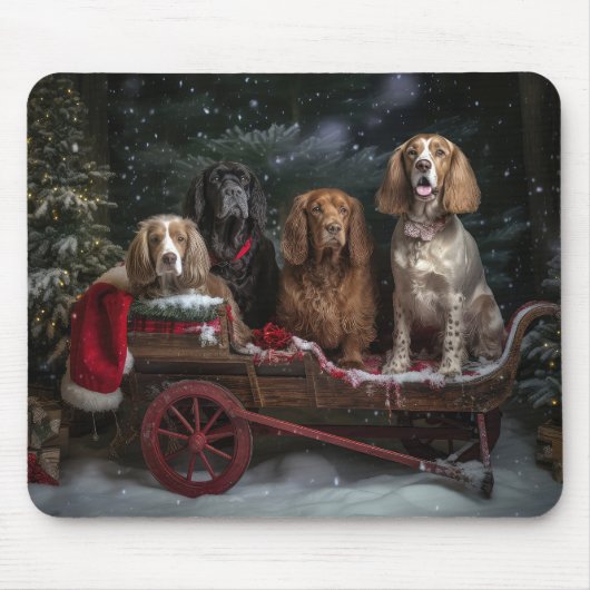 Cocker Spaniel Sneeuw Slede Kerst Decoratie Muismat (Voorkant)