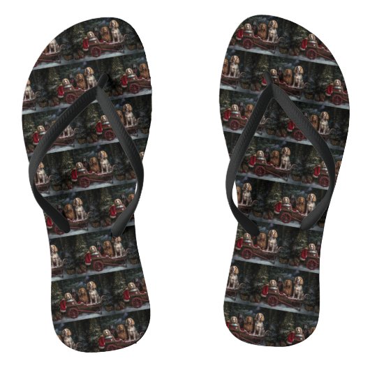 Cocker Spaniel Sneeuw Slede Kerst Decoratie Teenslippers (Voetbed)