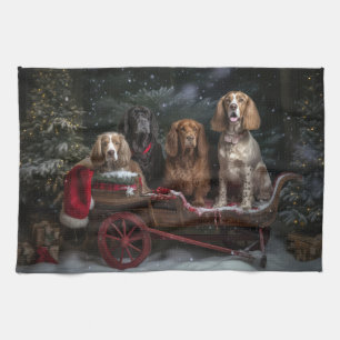 Cocker Spaniel Sneeuw Slede Kerst Decoratie Theedoek