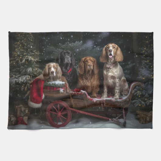 Cocker Spaniel Sneeuw Slede Kerst Decoratie Theedoek (Horizontaal)