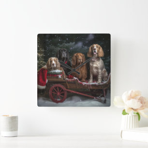 Cocker Spaniel Sneeuw Slede Kerst Decoratie  Vierkante Klok