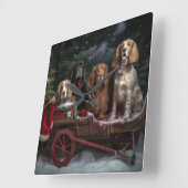 Cocker Spaniel Sneeuw Slede Kerst Decoratie  Vierkante Klok (Hoek)