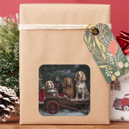 Cocker Spaniel Sneeuw Slede Kerst Decoratie  Vierkante Sticker (Feestdagen)