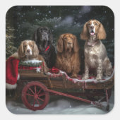 Cocker Spaniel Sneeuw Slede Kerst Decoratie  Vierkante Sticker (Voorkant)