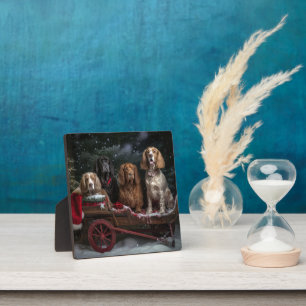Cocker Spaniel Sneeuwrijke slee Kerstmis decoratie Fotoplaat
