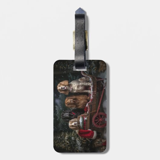 Cocker Spaniel Sneeuwslee Kerstdecoratie Bagagelabel (Achterkant verticaal)