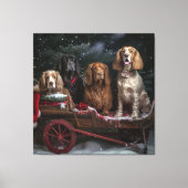 Cocker Spaniel Sneeuwslee Kerstdecoratie Canvas Afdruk (Voorkant)