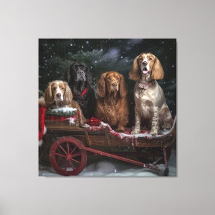 Cocker Spaniel Sneeuwslee Kerstdecoratie Canvas Afdruk