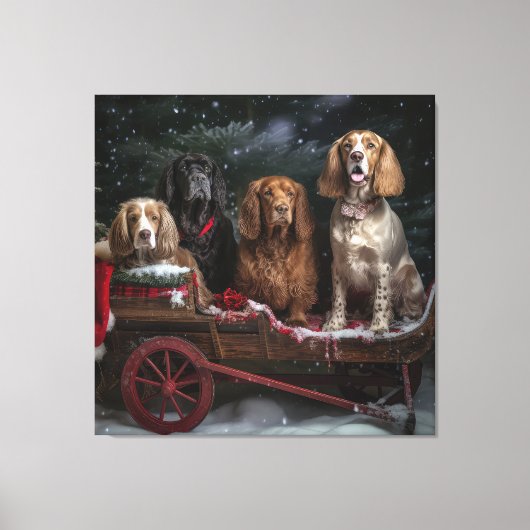 Cocker Spaniel Sneeuwslee Kerstdecoratie Canvas Afdruk (Voorkant)