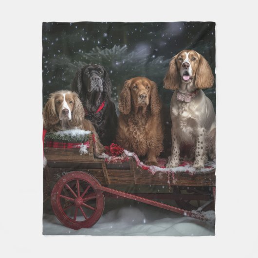 Cocker Spaniel Sneeuwslee Kerstdecoratie Fleece Deken (Voorkant)