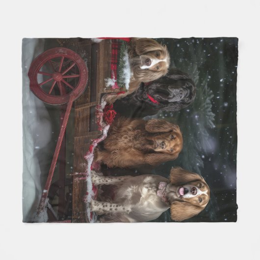 Cocker Spaniel Sneeuwslee Kerstdecoratie Fleece Deken (Voorkant (Horizontaal))