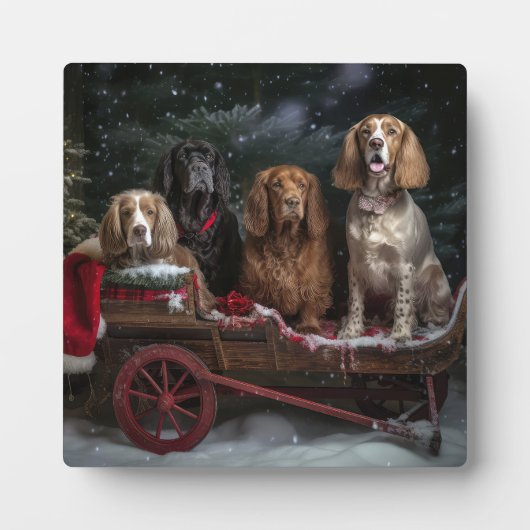 Cocker Spaniel Sneeuwslee Kerstdecoratie Fotoplaat (Voorkant)