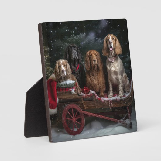 Cocker Spaniel Sneeuwslee Kerstdecoratie Fotoplaat (Voorkant)