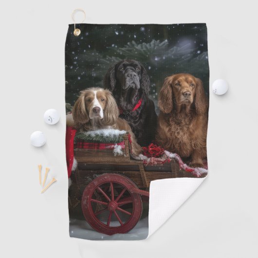Cocker Spaniel Sneeuwslee Kerstdecoratie Golfhanddoek (Insitu)