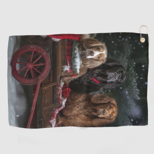 Cocker Spaniel Sneeuwslee Kerstdecoratie Golfhanddoek (Horizontaal)