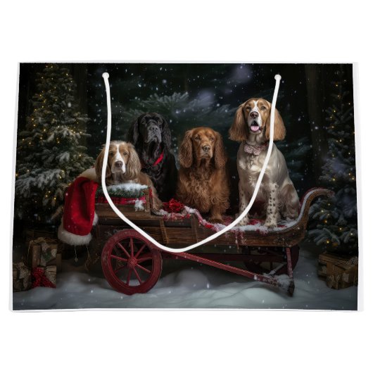 Cocker Spaniel Sneeuwslee Kerstdecoratie Groot Cadeauzakje (Voorkant)