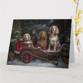 Cocker Spaniel Sneeuwslee Kerstdecoratie Kaart (Gele Bloem)