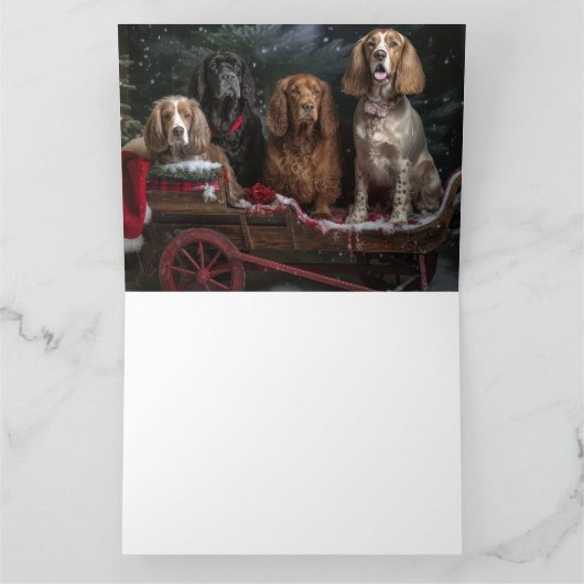 Cocker Spaniel Sneeuwslee Kerstdecoratie Kaart (Binnen)