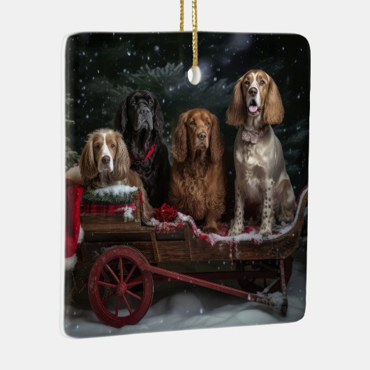 Cocker Spaniel Sneeuwslee Kerstdecoratie Keramisch Ornament (Rechts)