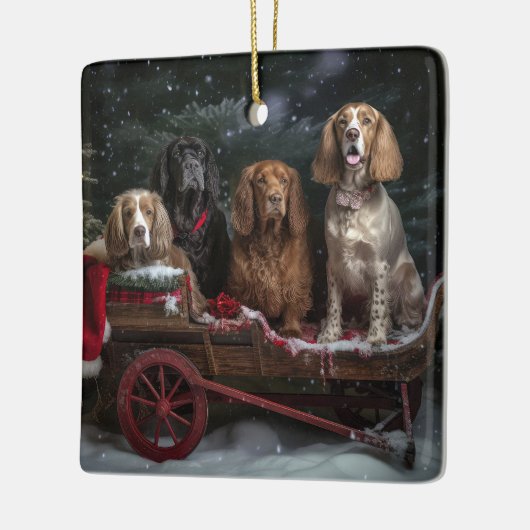 Cocker Spaniel Sneeuwslee Kerstdecoratie Keramisch Ornament (Links)