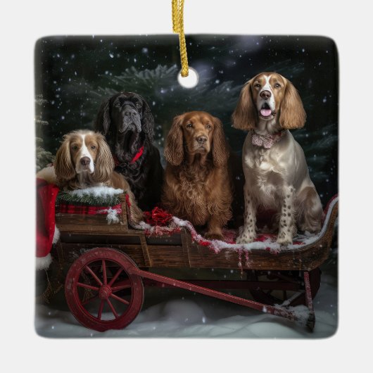 Cocker Spaniel Sneeuwslee Kerstdecoratie Keramisch Ornament (Voorkant)