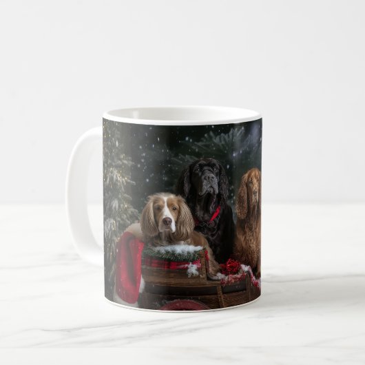 Cocker Spaniel Sneeuwslee Kerstdecoratie Koffiemok (Voorkant links)
