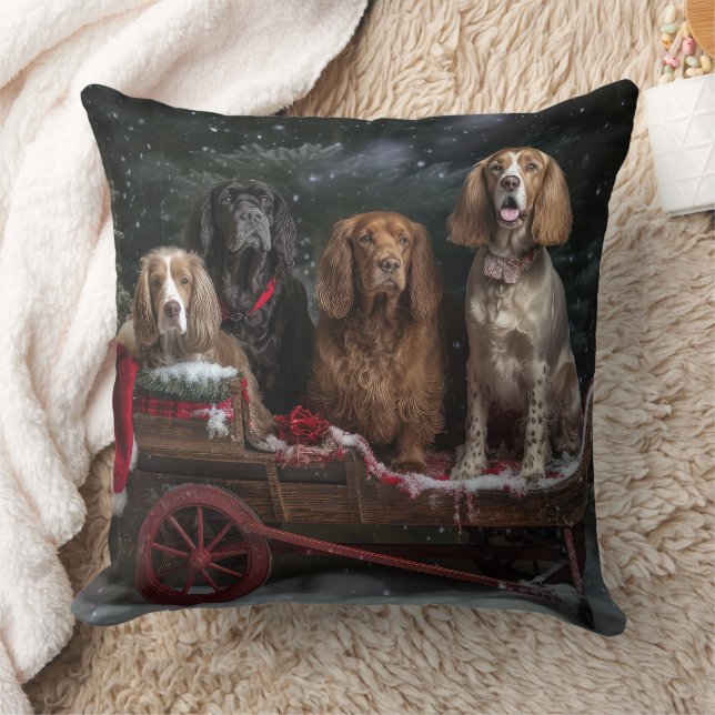 Cocker Spaniel Sneeuwslee Kerstdecoratie Kussen (Deken)
