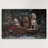 Cocker Spaniel Sneeuwslee Kerstdecoratie Legpuzzel (Horizontaal)