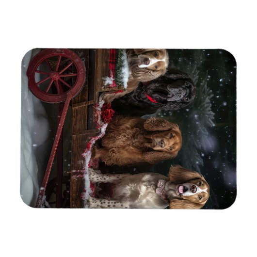 Cocker Spaniel Sneeuwslee Kerstdecoratie Magneet (Horizontaal)