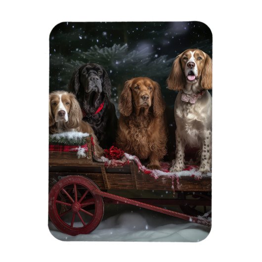 Cocker Spaniel Sneeuwslee Kerstdecoratie Magneet (Verticaal)