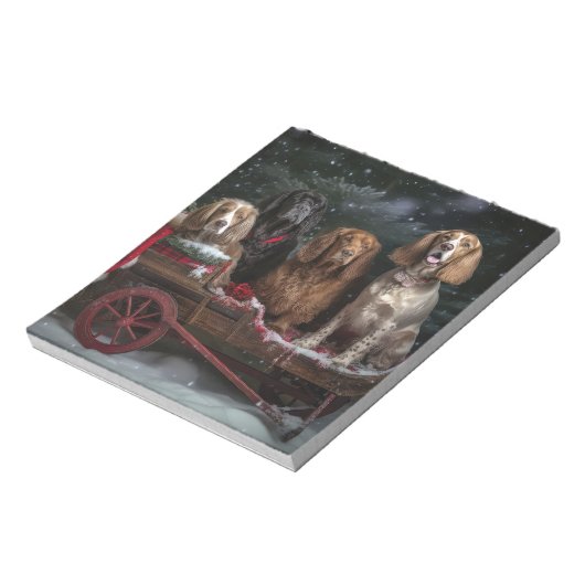 Cocker Spaniel Sneeuwslee Kerstdecoratie Notitieblok (Linkerzijde)