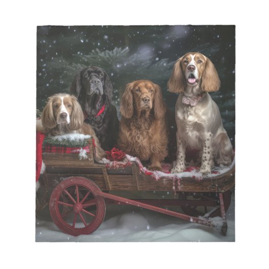 Cocker Spaniel Sneeuwslee Kerstdecoratie Notitieblok (Voorkant)