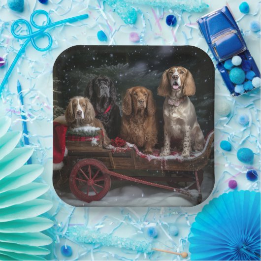 Cocker Spaniel Sneeuwslee Kerstdecoratie Papieren Bordje (Feest)