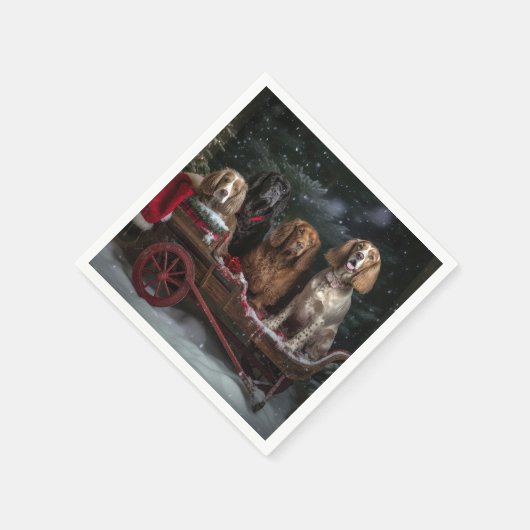 Cocker Spaniel Sneeuwslee Kerstdecoratie Servet (Hoek)