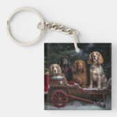 Cocker Spaniel Sneeuwslee Kerstdecoratie Sleutelhanger (Voorkant)