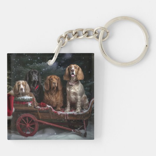 Cocker Spaniel Sneeuwslee Kerstdecoratie Sleutelhanger (Achterkant)