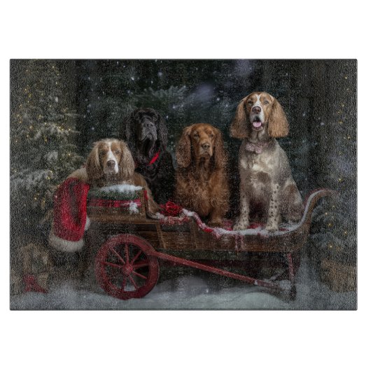 Cocker Spaniel Sneeuwslee Kerstdecoratie Snijplank (Voorkant)