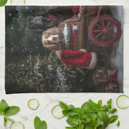 Cocker Spaniel Sneeuwslee Kerstdecoratie Theedoek (Gevouwen)