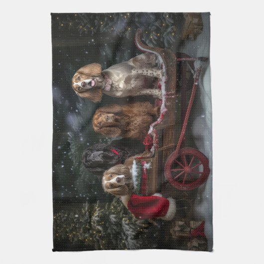 Cocker Spaniel Sneeuwslee Kerstdecoratie Theedoek (Verticaal)