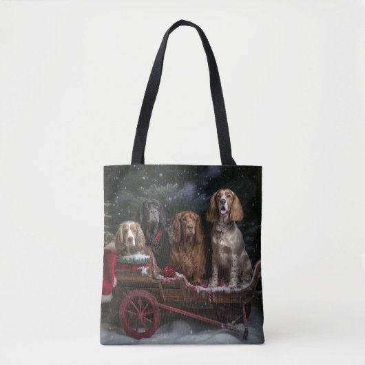 Cocker Spaniel Sneeuwslee Kerstdecoratie Tote Bag (Voorkant)