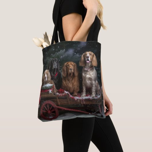 Cocker Spaniel Sneeuwslee Kerstdecoratie Tote Bag (Dichtbij)